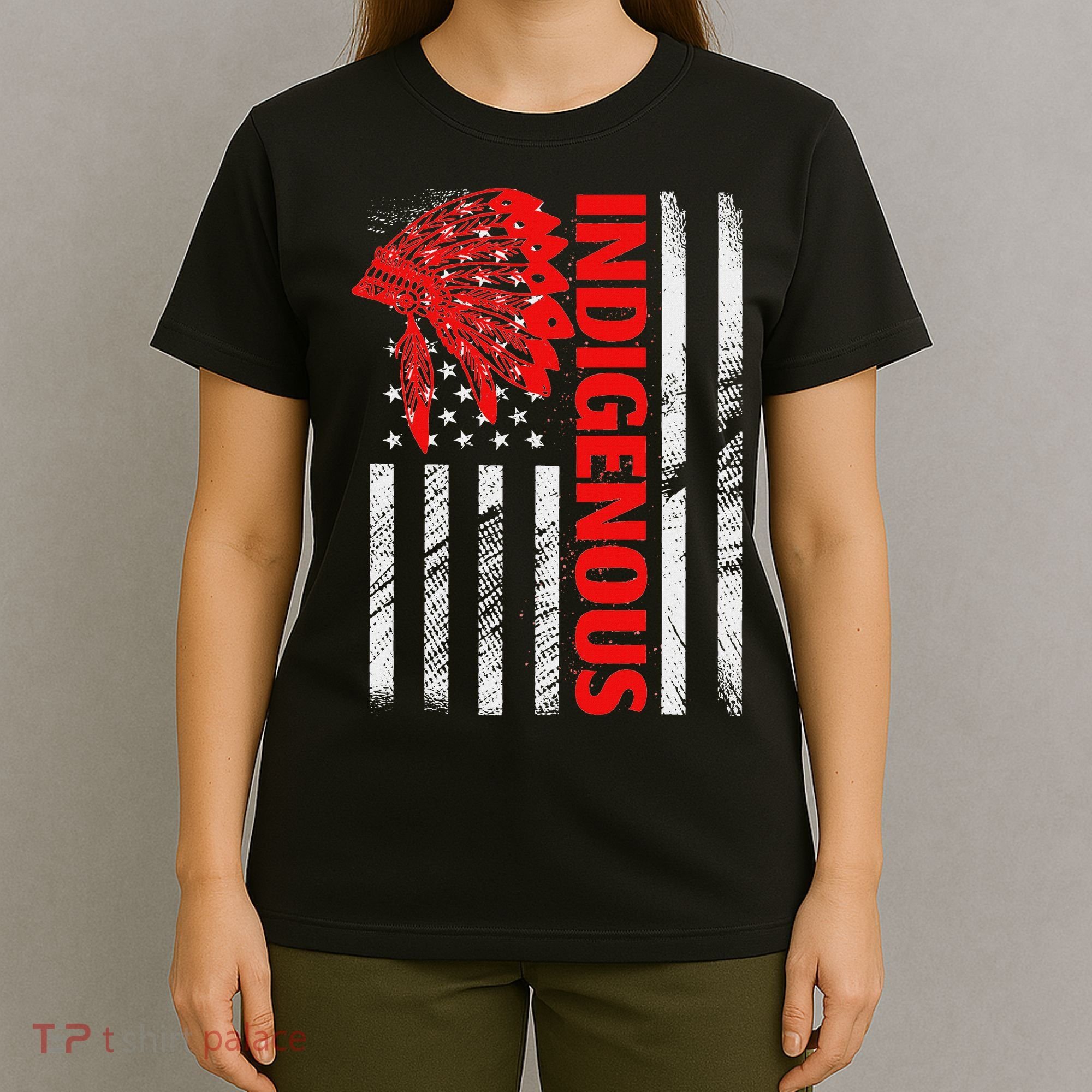 Indigenous Peoples Day Distressed Headdress Usa Flag T-Shirt