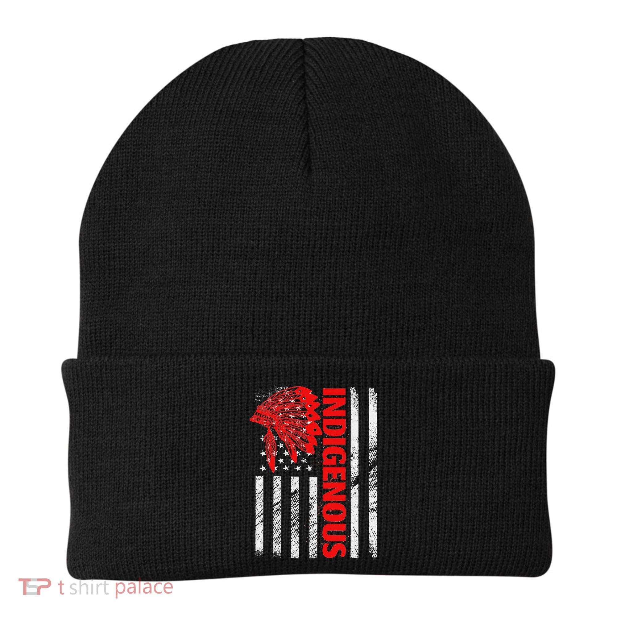 Indigenous Peoples Day Distressed Headdress Usa Flag Beanie