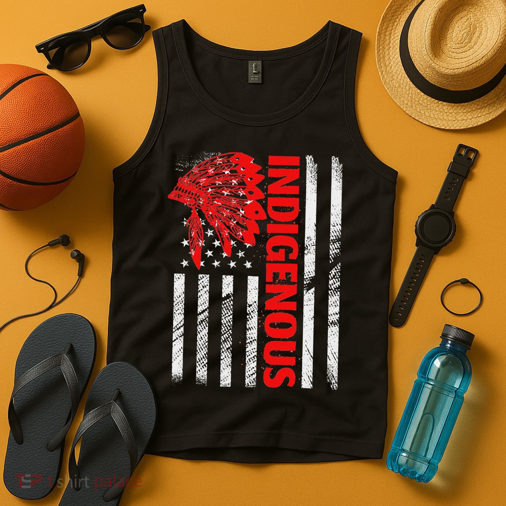 Indigenous Peoples Day Distressed Headdress Usa Flag Tank Top