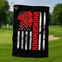 Indigenous Peoples Day Distressed Headdress Usa Flag Golf Towel thumb 1