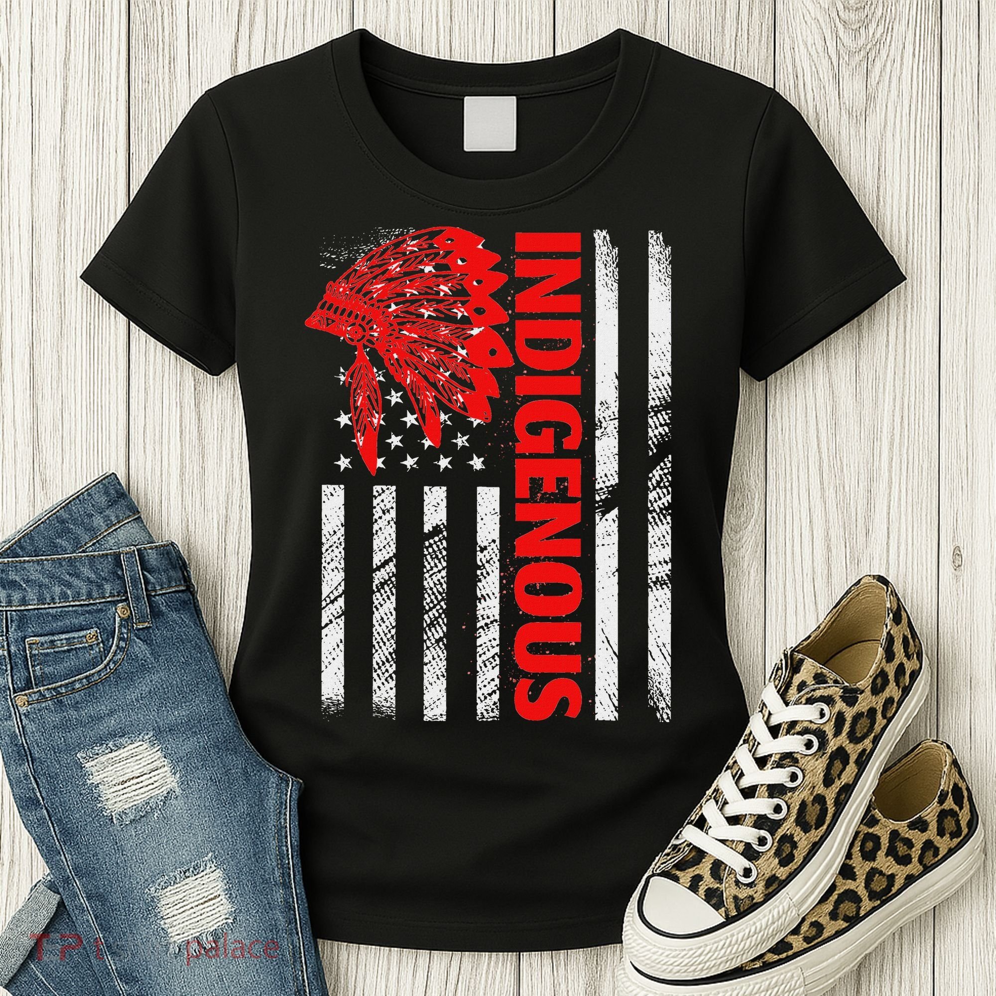 Indigenous Peoples Day Distressed Headdress Usa Flag Women's T-Shirt