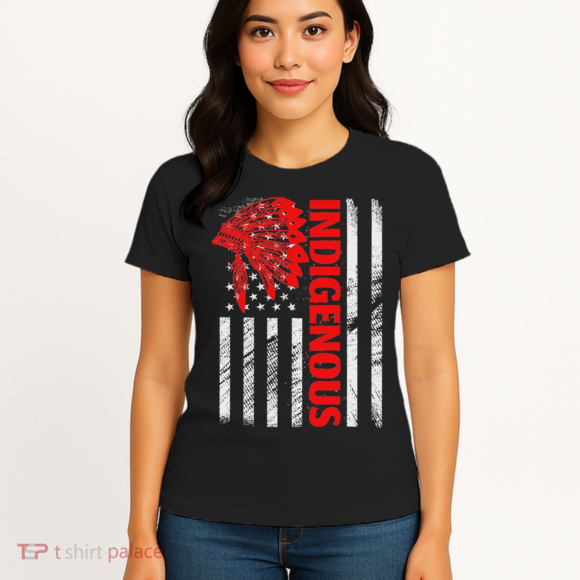 Indigenous Peoples Day Distressed Headdress Usa Flag Women's T-Shirt