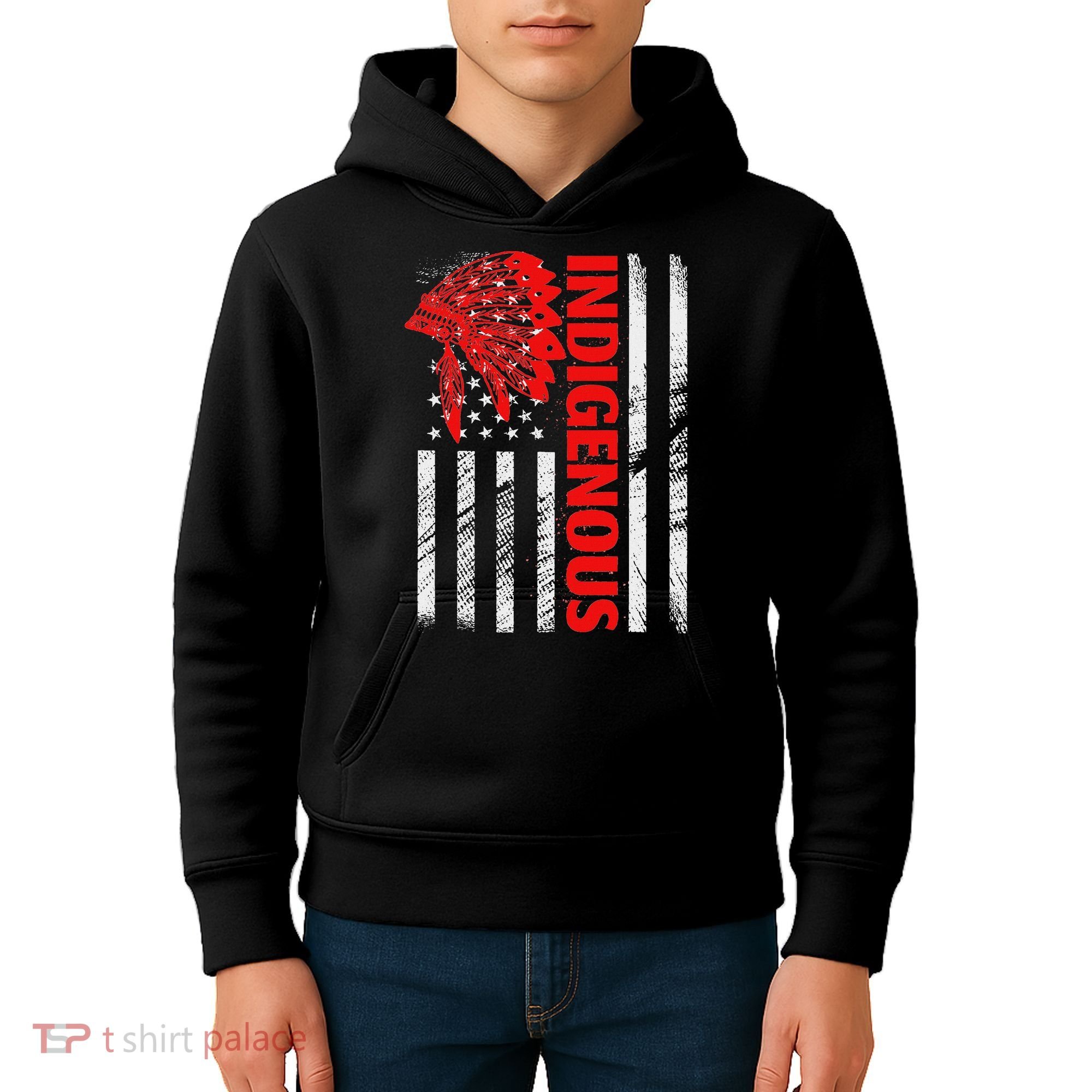 Indigenous Peoples Day Distressed Headdress Usa Flag Kids Hoodie