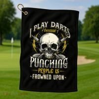 I Play Darts Because Punching People Is Frowned Upon Golf Towel thumb 1