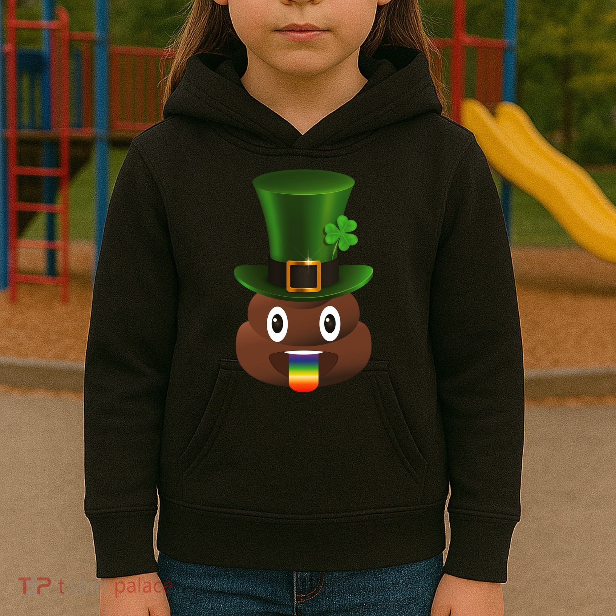 Leprechaun Poop Emoji Kids Hoodie