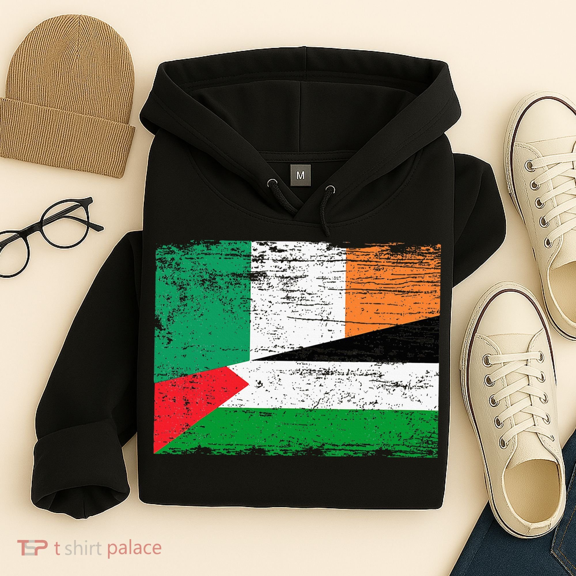 Ireland Palestine Flags Half Irish Half Palestinian Hoodie