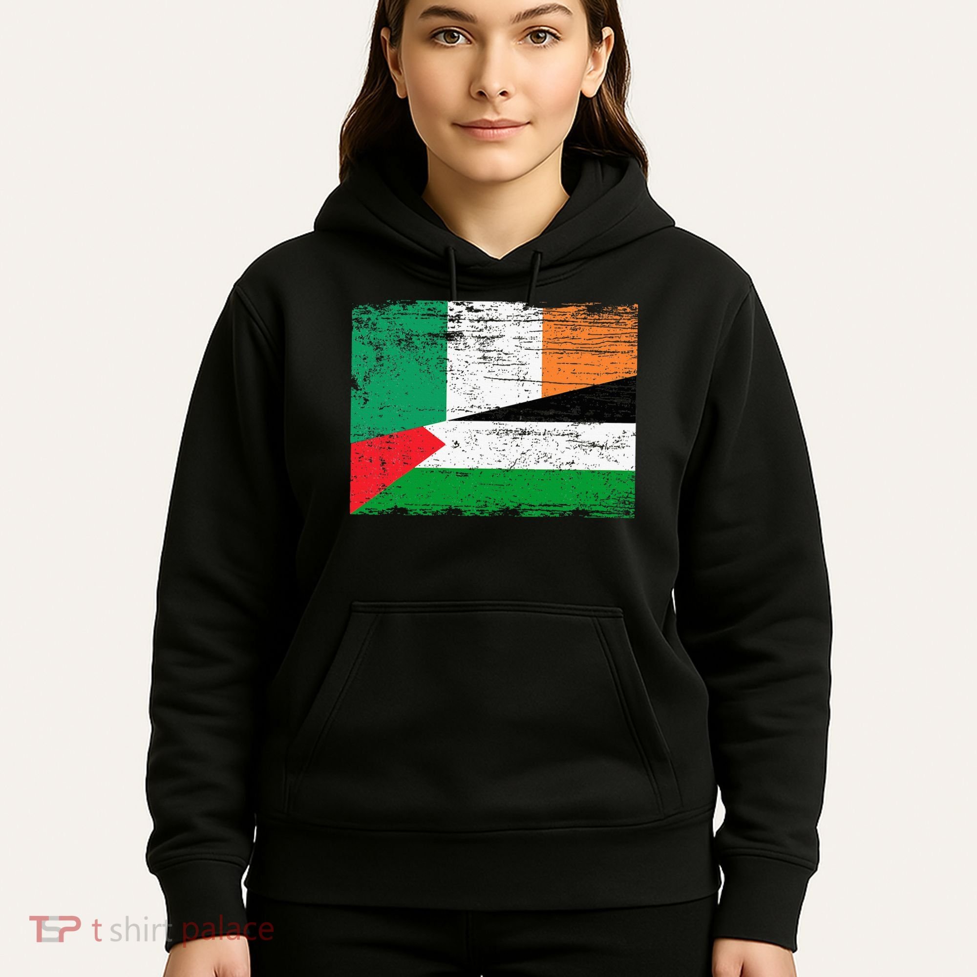 Ireland Palestine Flags Half Irish Half Palestinian Hoodie