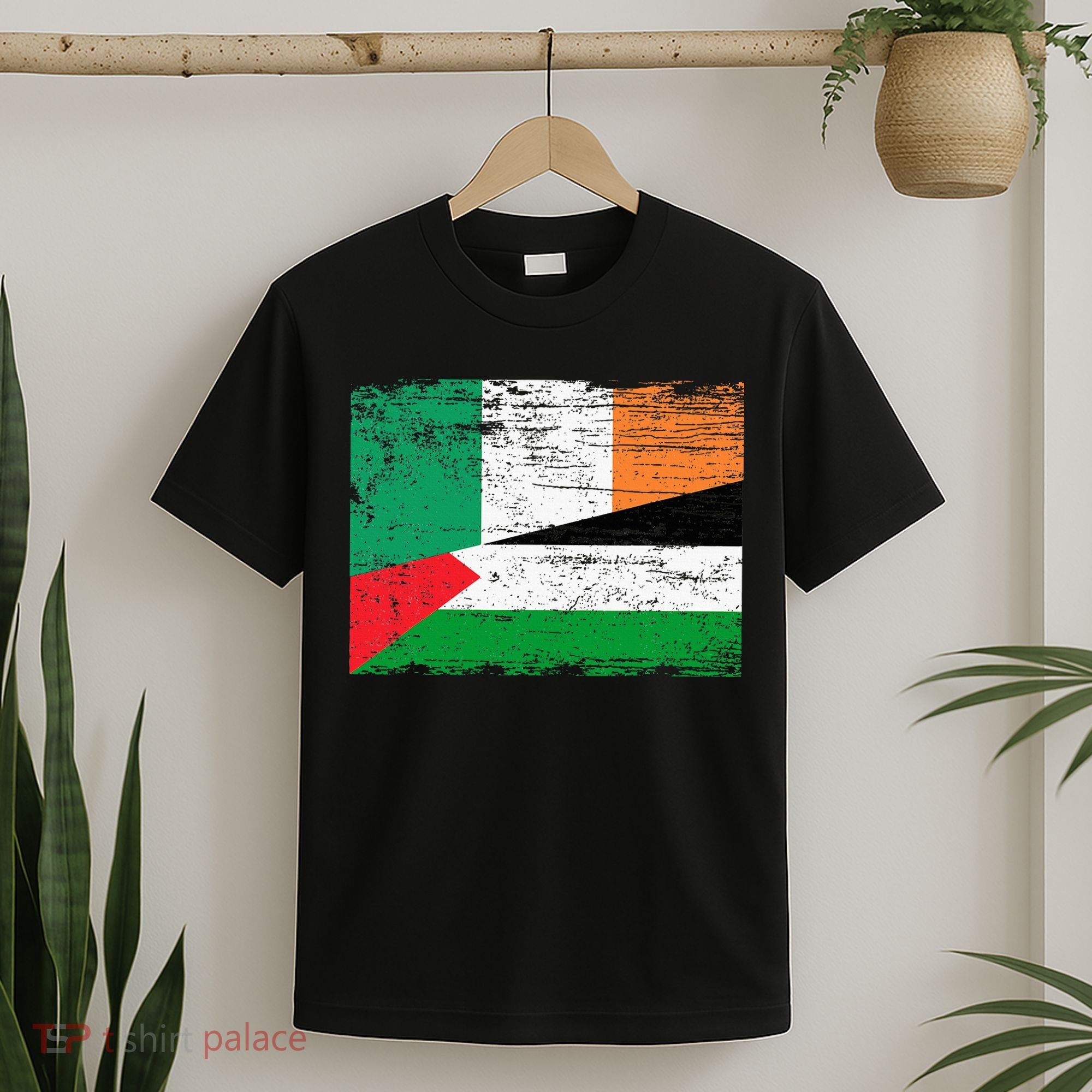 Ireland Palestine Flags Half Irish Half Palestinian T-Shirt