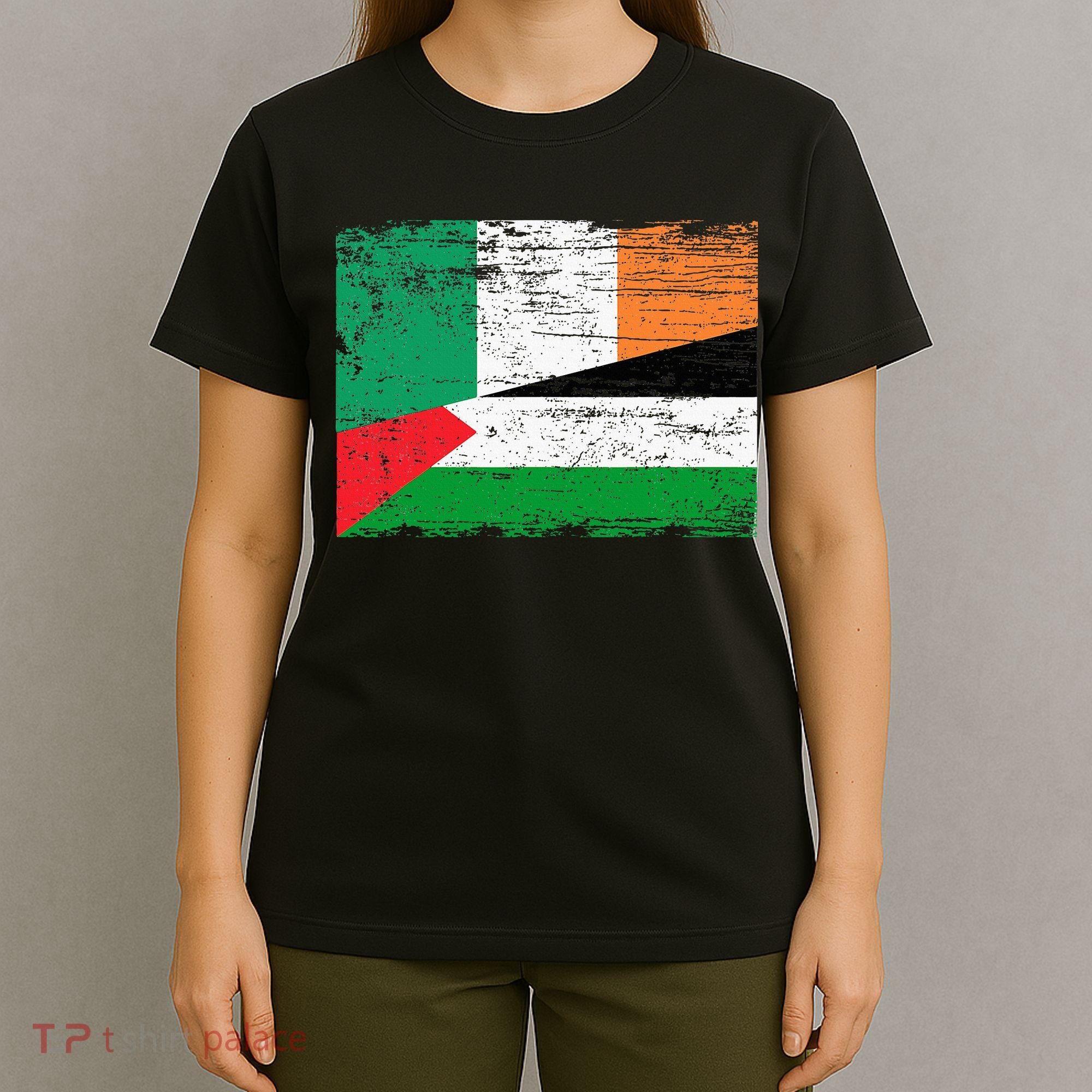 Ireland Palestine Flags Half Irish Half Palestinian T-Shirt