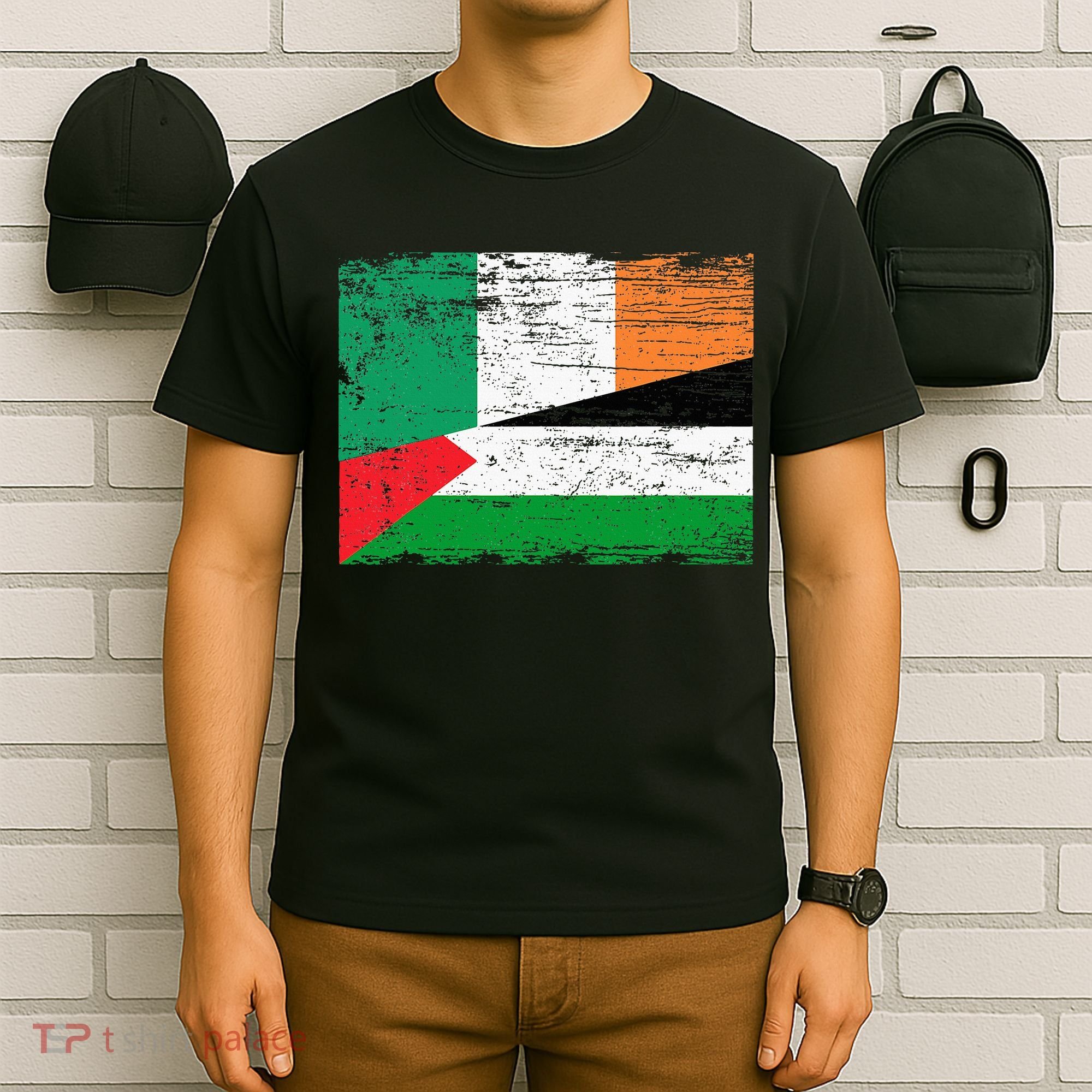 Ireland Palestine Flags Half Irish Half Palestinian T-Shirt