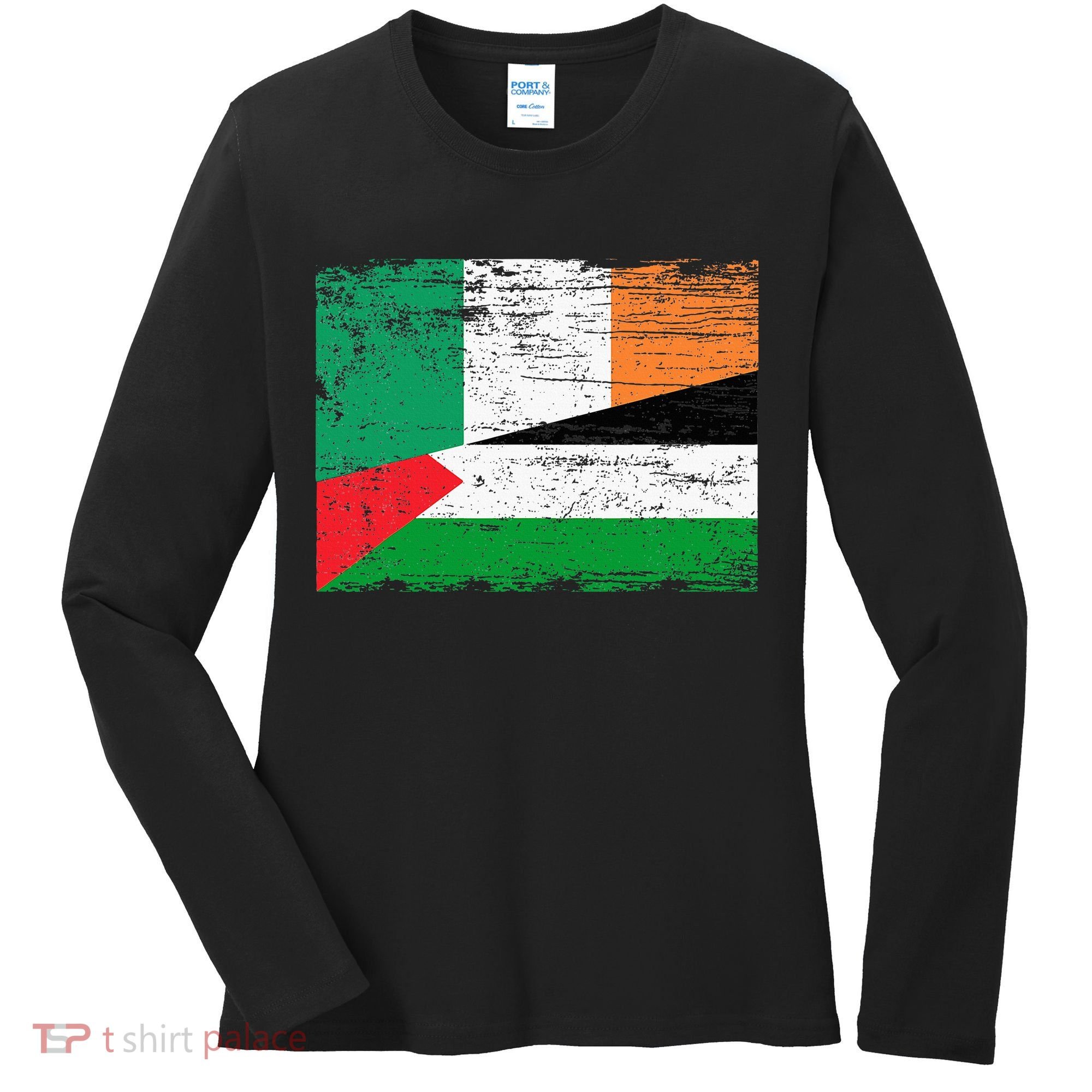 Ireland Palestine Flags Half Irish Half Palestinian Women's Long Sleeve Shirt