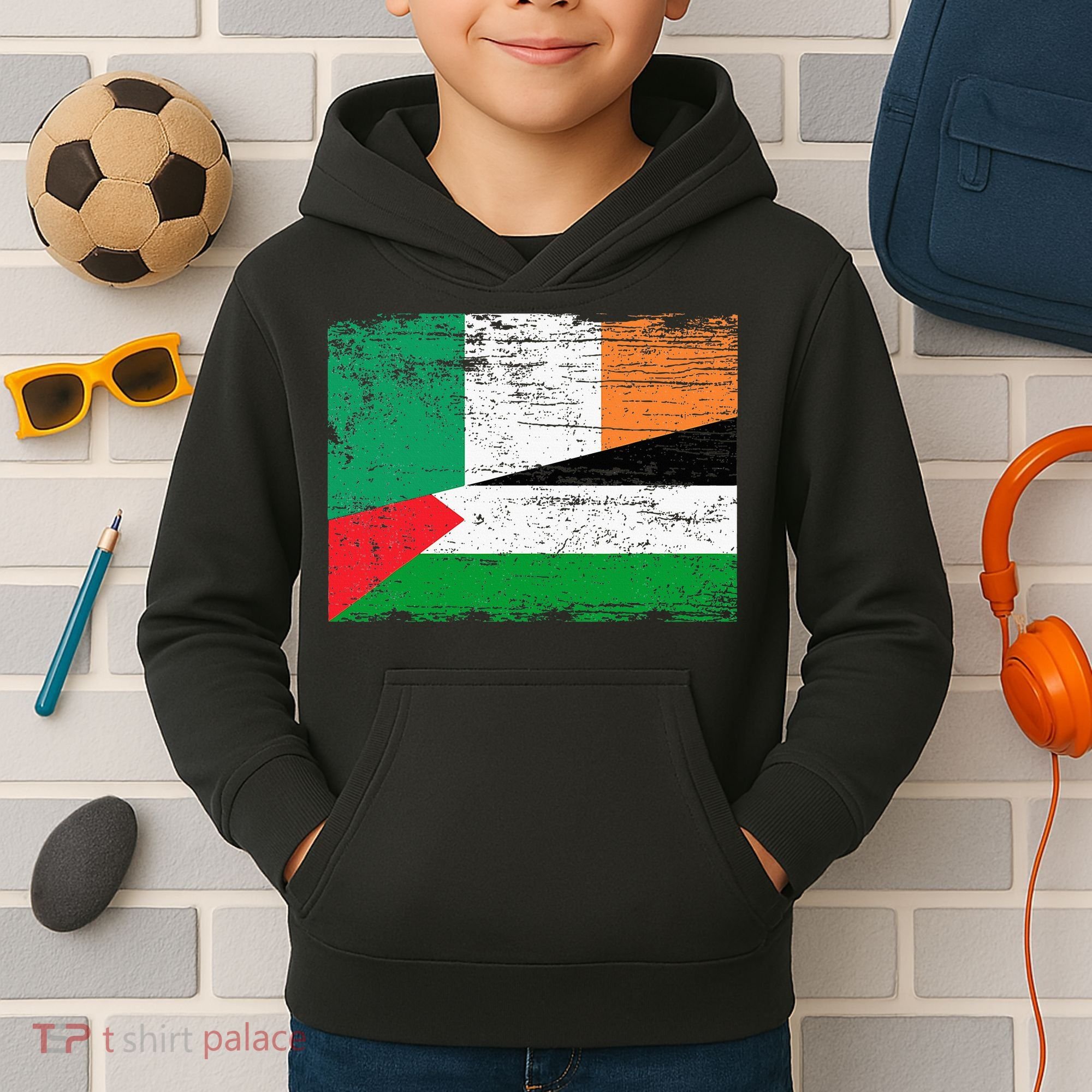 Ireland Palestine Flags Half Irish Half Palestinian Kids Hoodie