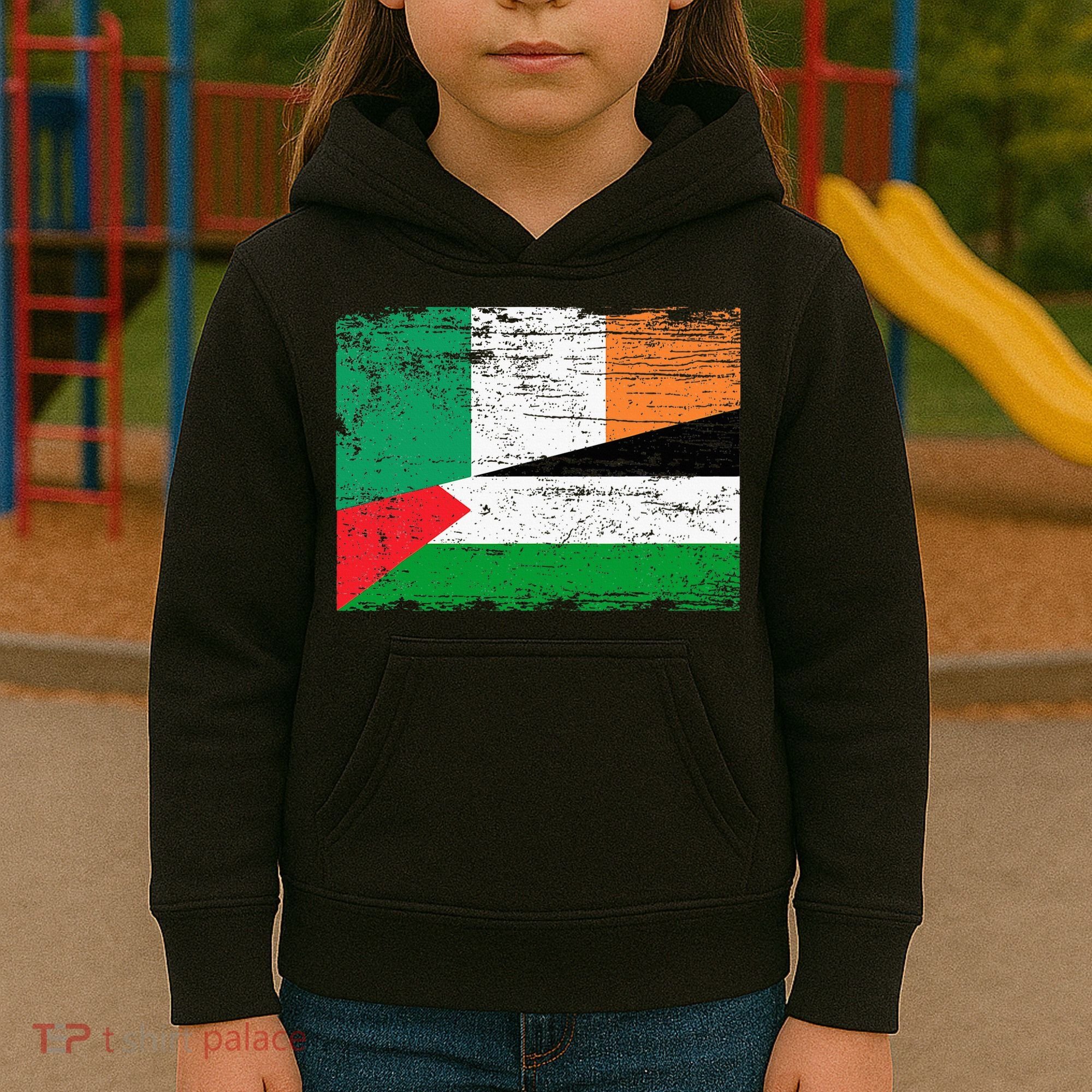 Ireland Palestine Flags Half Irish Half Palestinian Kids Hoodie