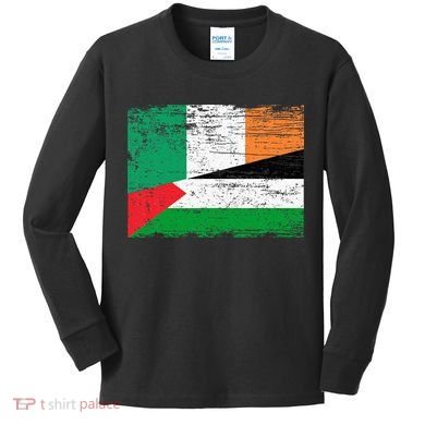Ireland Palestine Flags Half Irish Half Palestinian Kids Long Sleeve Shirt