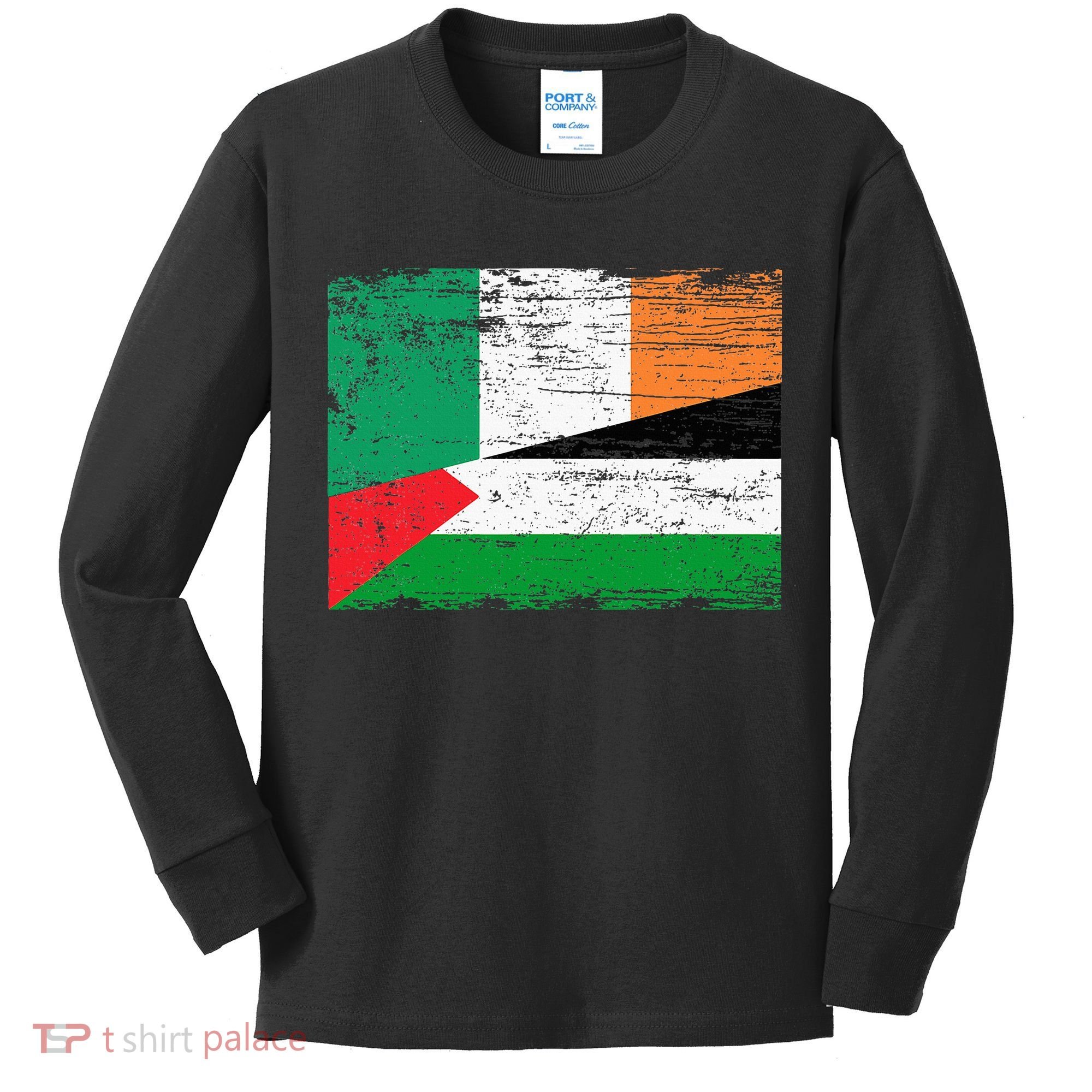 Ireland Palestine Flags Half Irish Half Palestinian Kids Long Sleeve Shirt