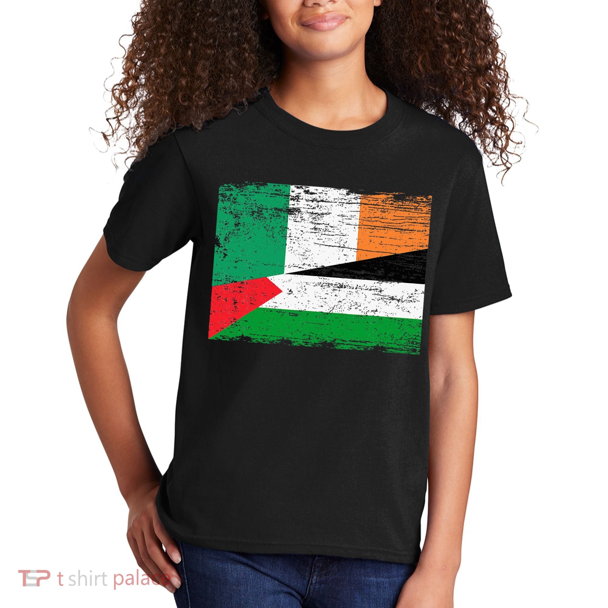Ireland Palestine Flags Half Irish Half Palestinian Kids T-Shirt