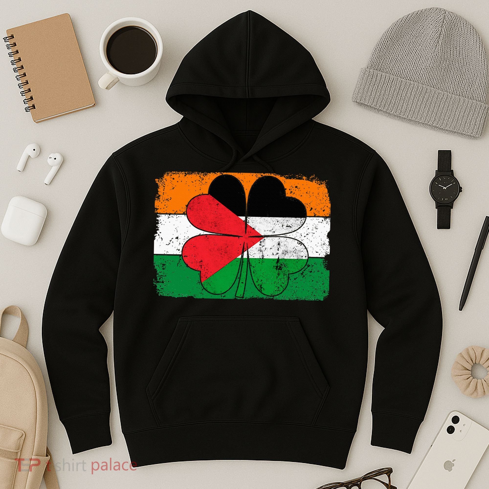 Irish Palestine Flag Ireland Shamrock St Patricks Day Hoodie