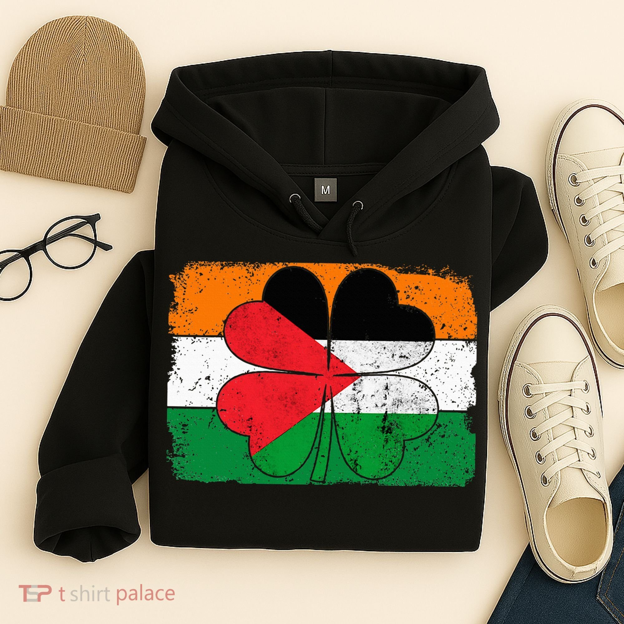 Irish Palestine Flag Ireland Shamrock St Patricks Day Hoodie