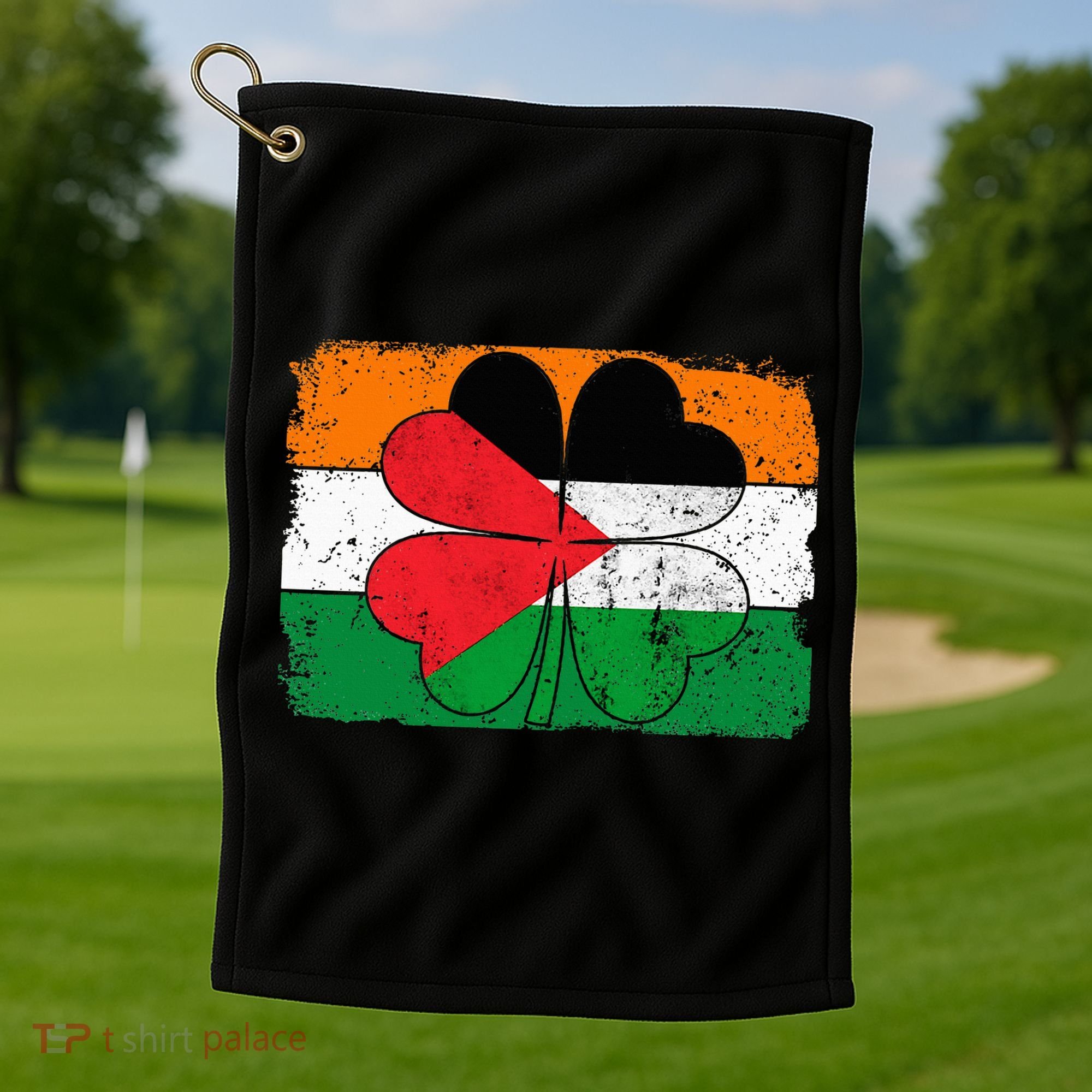 Irish Palestine Flag Ireland Shamrock St Patricks Day Golf Towel