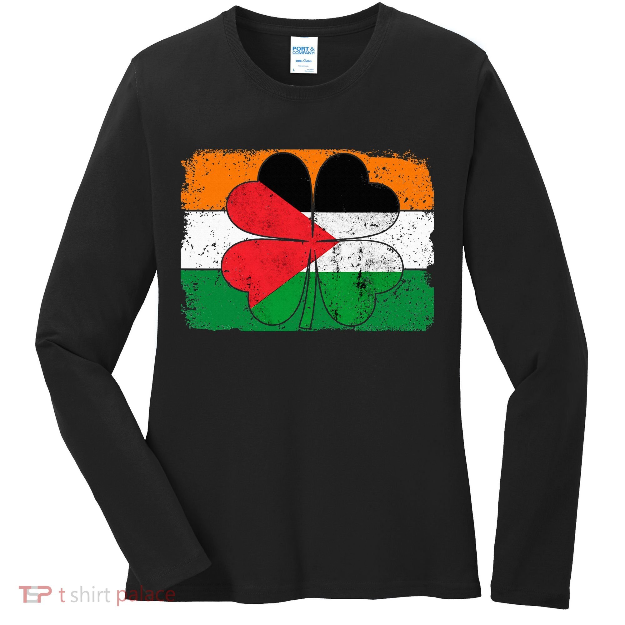 Irish Palestine Flag Ireland Shamrock St Patricks Day Women's Long Sleeve Shirt