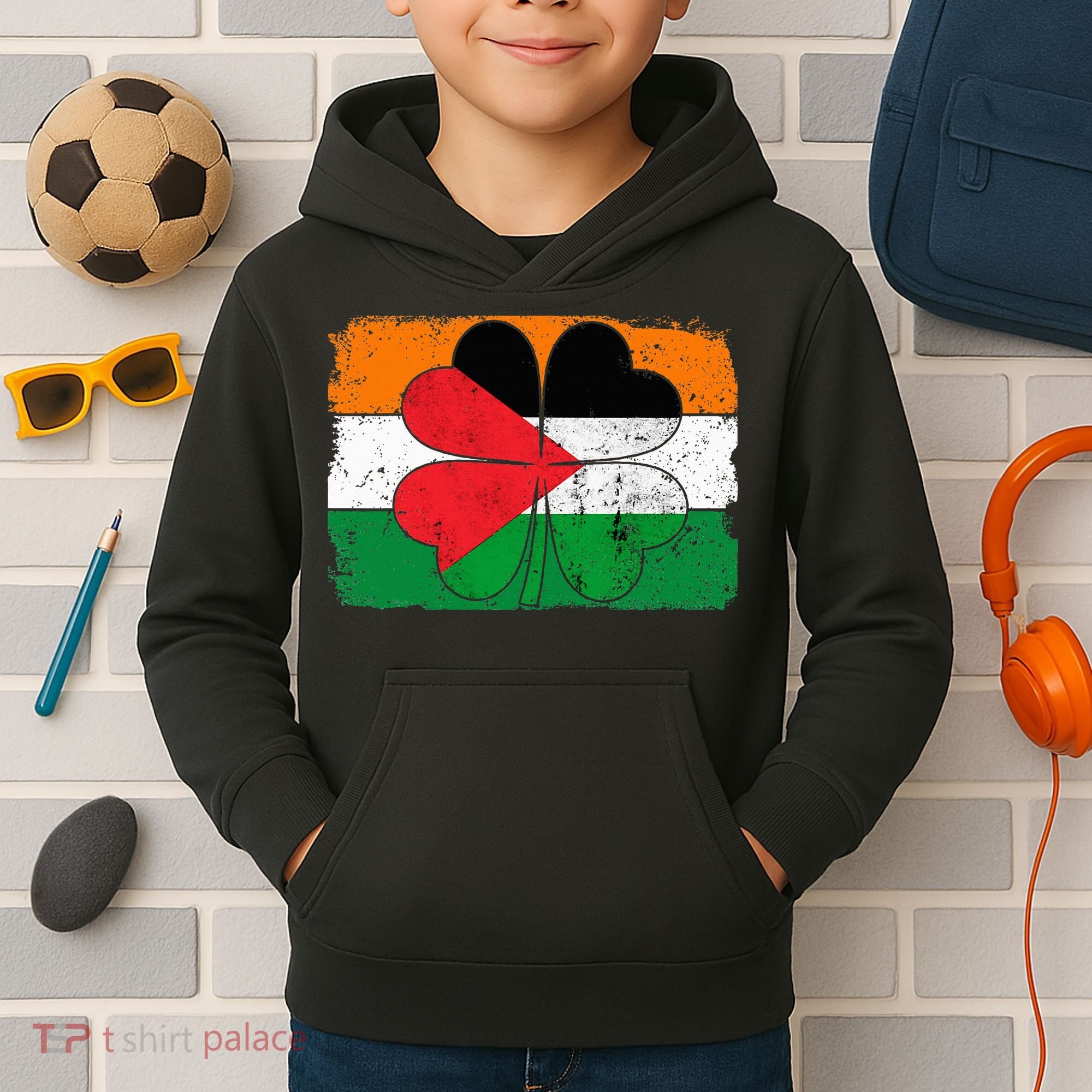 Irish Palestine Flag Ireland Shamrock St Patricks Day Kids Hoodie