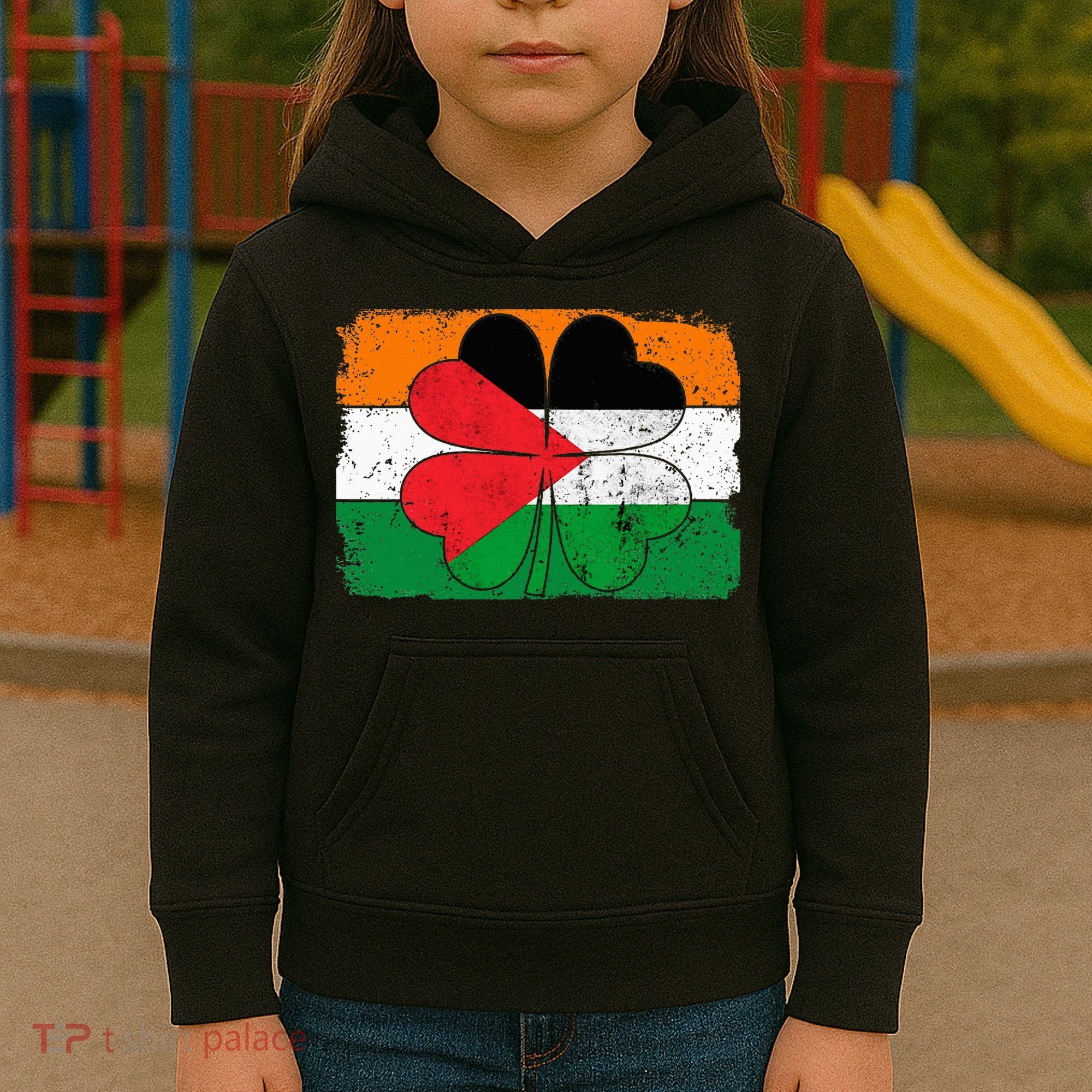 Irish Palestine Flag Ireland Shamrock St Patricks Day Kids Hoodie