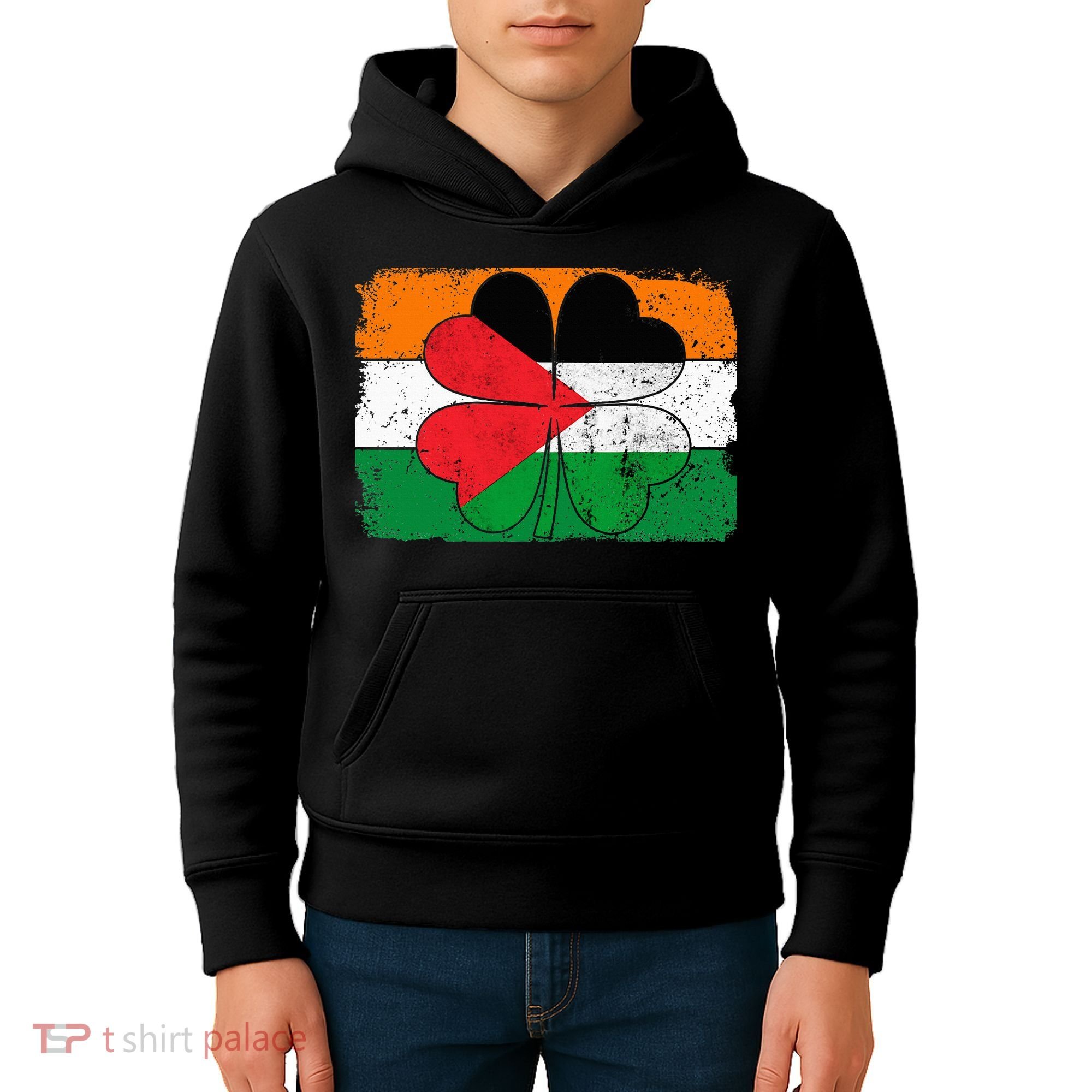 Irish Palestine Flag Ireland Shamrock St Patricks Day Kids Hoodie
