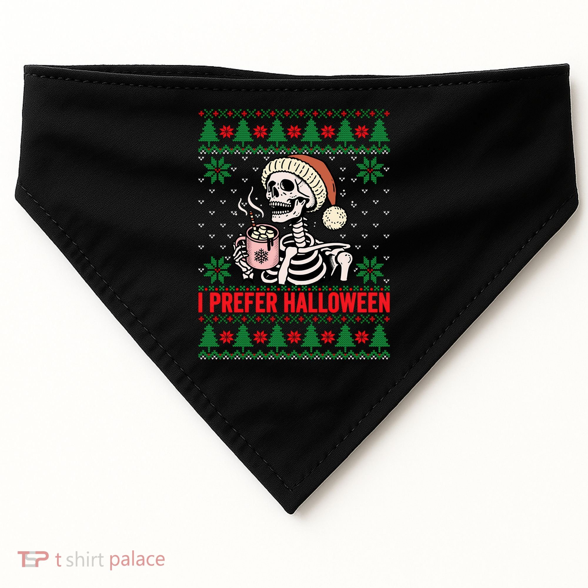 I Prefer Halloween Christmas Sweater Funny Holiday Ugly Xmas Sweatshirt USA-Made Doggie Bandana