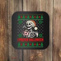 I Prefer Halloween Christmas Sweater Funny Holiday Ugly Xmas Sweatshirt Coaster thumb 0