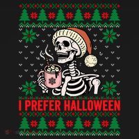 I Prefer Halloween Christmas Sweater Funny Holiday Ugly Xmas Sweatshirt Mousepad thumb 1