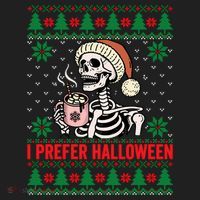 I Prefer Halloween Christmas Sweater Funny Holiday Ugly Xmas Sweatshirt Hat thumb 2