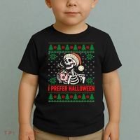 I Prefer Halloween Christmas Sweater Funny Holiday Ugly Xmas Sweatshirt Toddler T-Shirt thumb 2