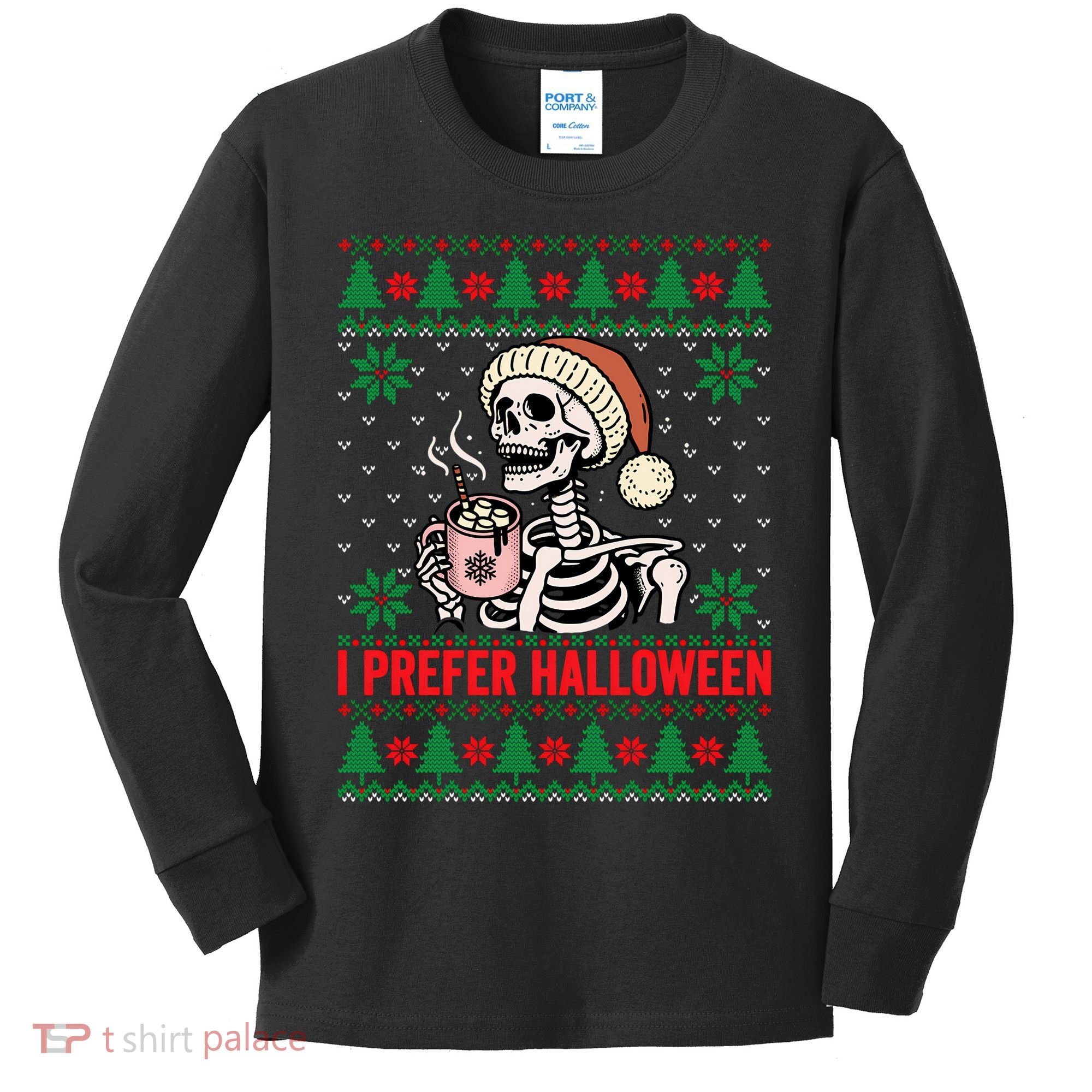 I Prefer Halloween Christmas Sweater Funny Holiday Ugly Xmas Sweatshirt Kids Long Sleeve Shirt