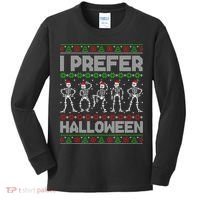 I Prefer Halloween Christmas Funny Ugly Xmas Sweater Holiday Kids Long Sleeve Shirt thumb 0