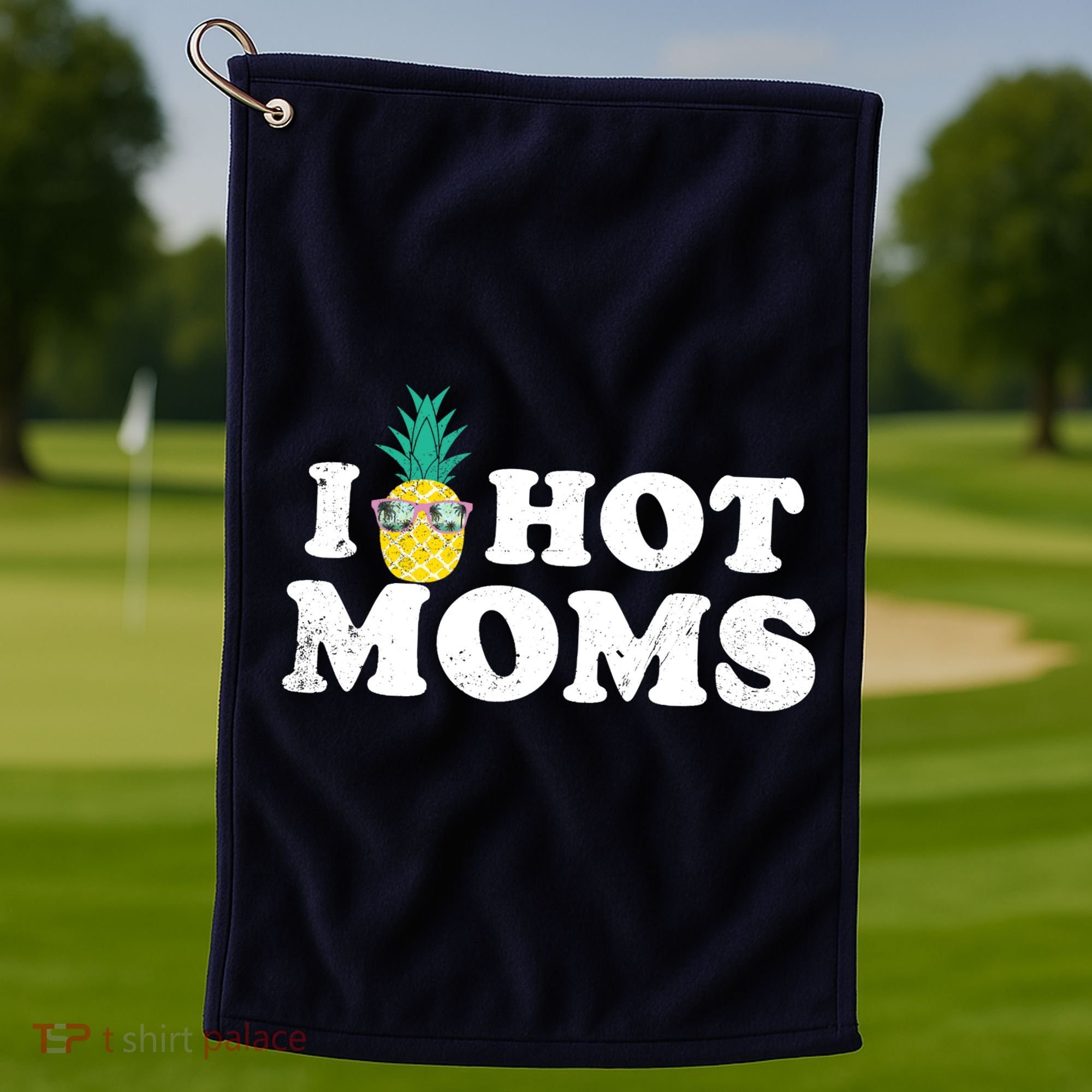 I Pineapple Hot Moms Upside Down I Heart Funny Swinger Golf Towel