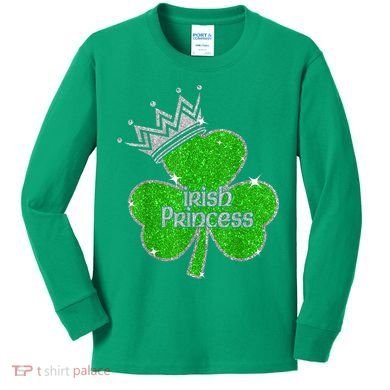 Irish Princess Happy St Patricks Day Shamrock Kids Long Sleeve Shirt