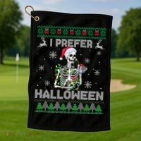 I Prefer Halloween Christmas Funny Skeleton Xmas Gift Golf Towel thumb 1