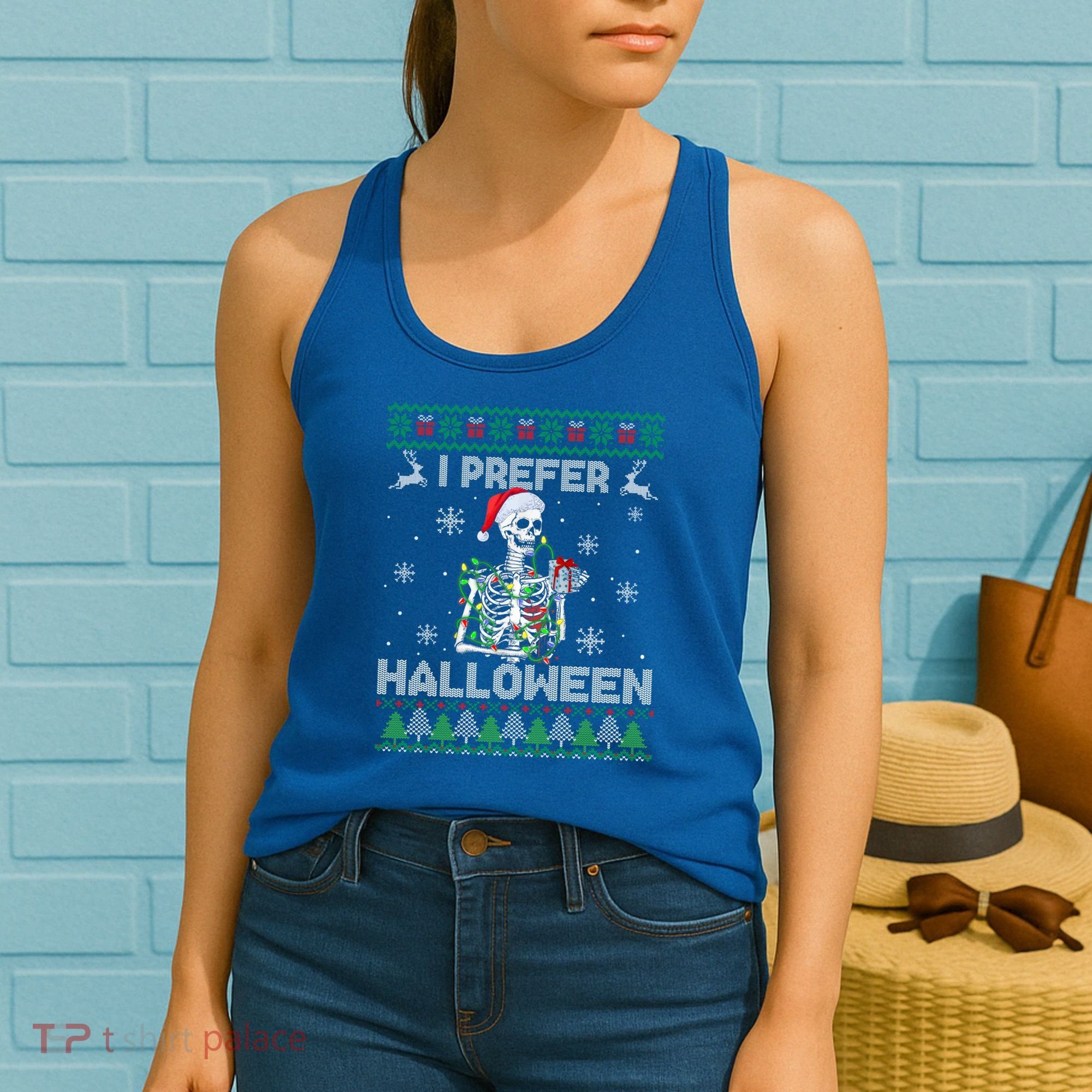 I Prefer Halloween Christmas Funny Skeleton Xmas Gift Women's Tank Top