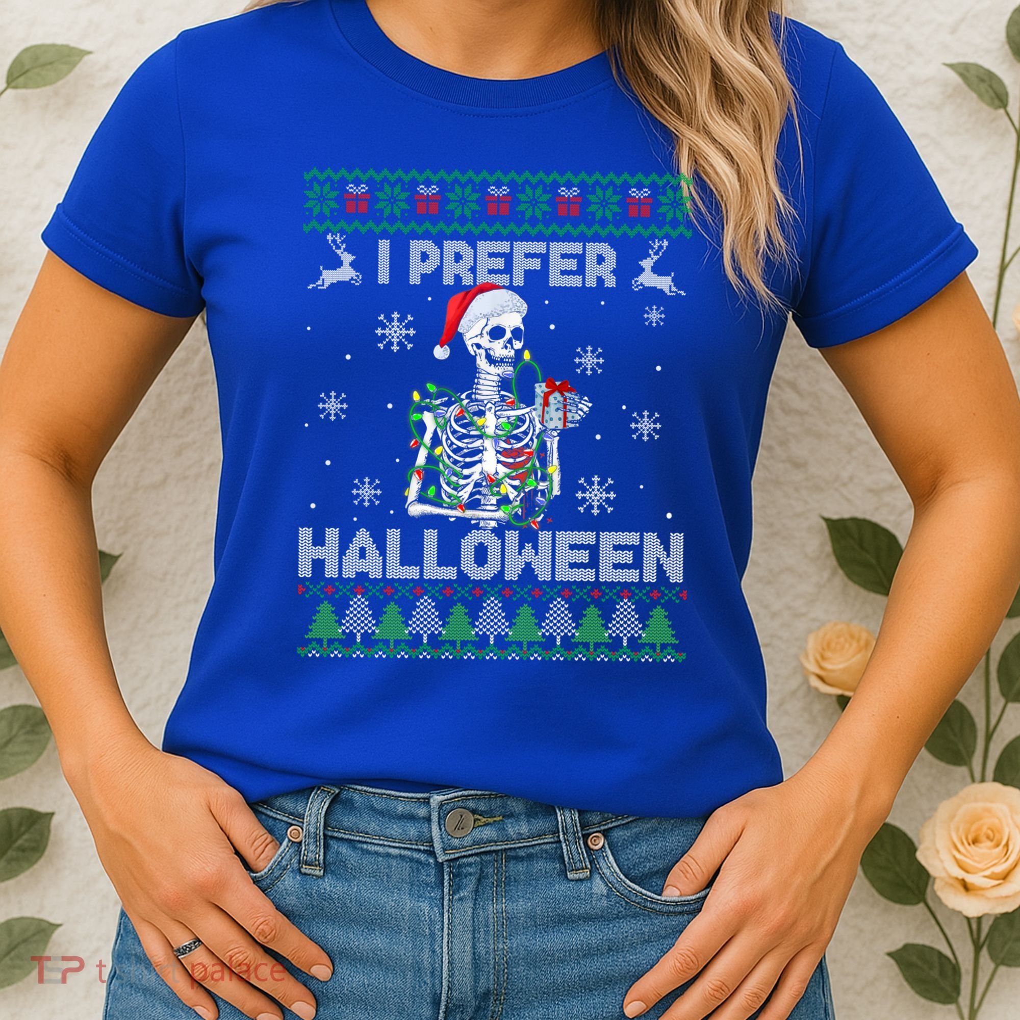 I Prefer Halloween Christmas Funny Skeleton Xmas Gift Women's T-Shirt