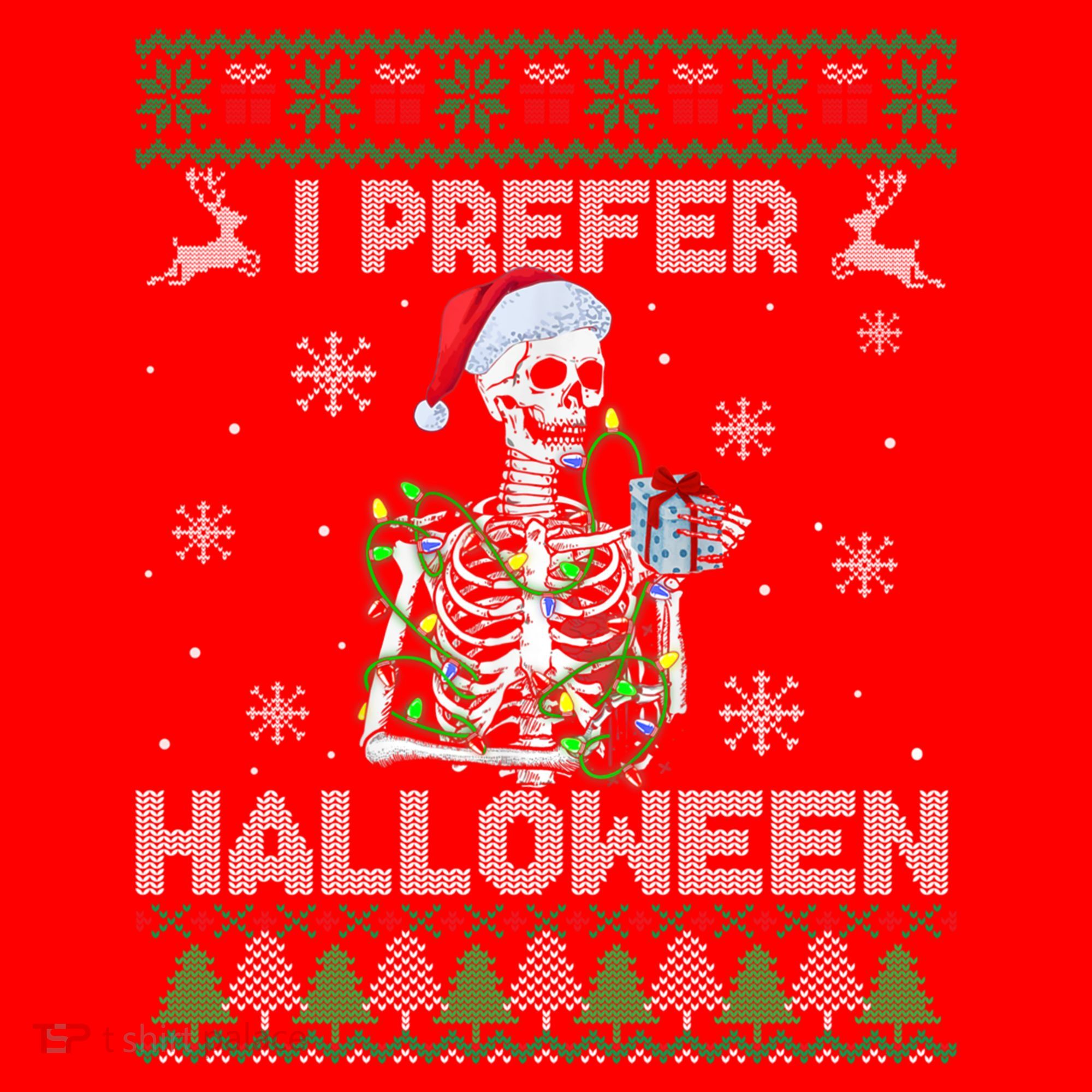 I Prefer Halloween Christmas Funny Skeleton Xmas Gift Santa Hat
