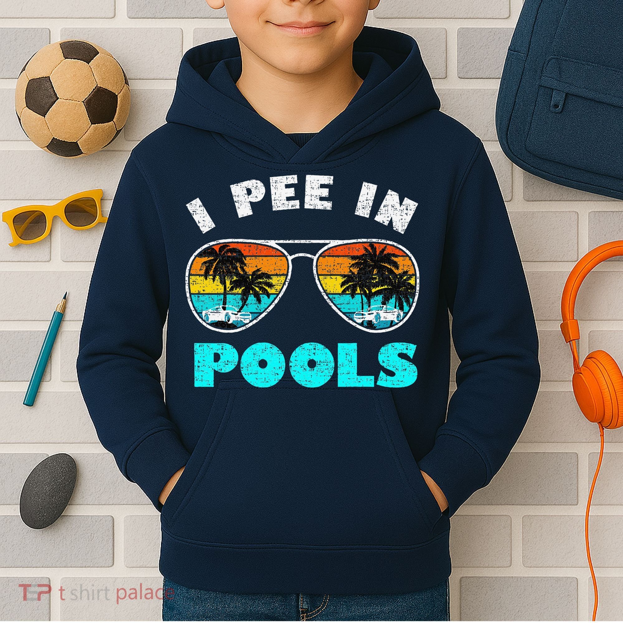 I Pee In Pools Sunglasses Summer Vacation Swimming Kids Hoodie