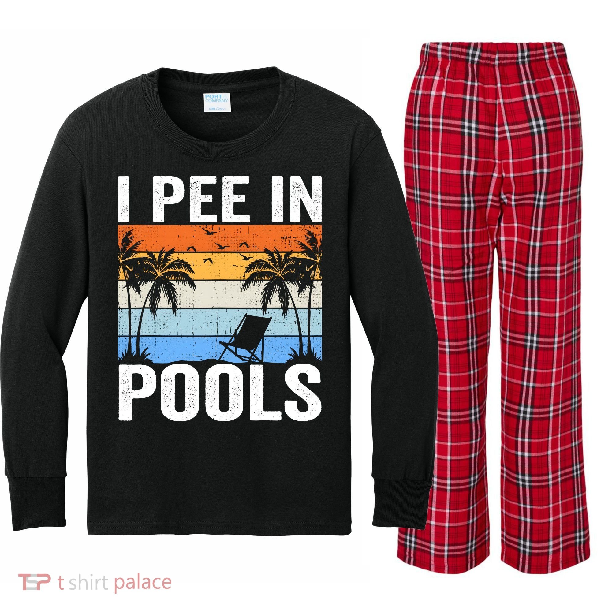 I Pee In Pools Sarcastic Sayings For Pools Lovers Kids Long Sleeve Plaid Pajama Set