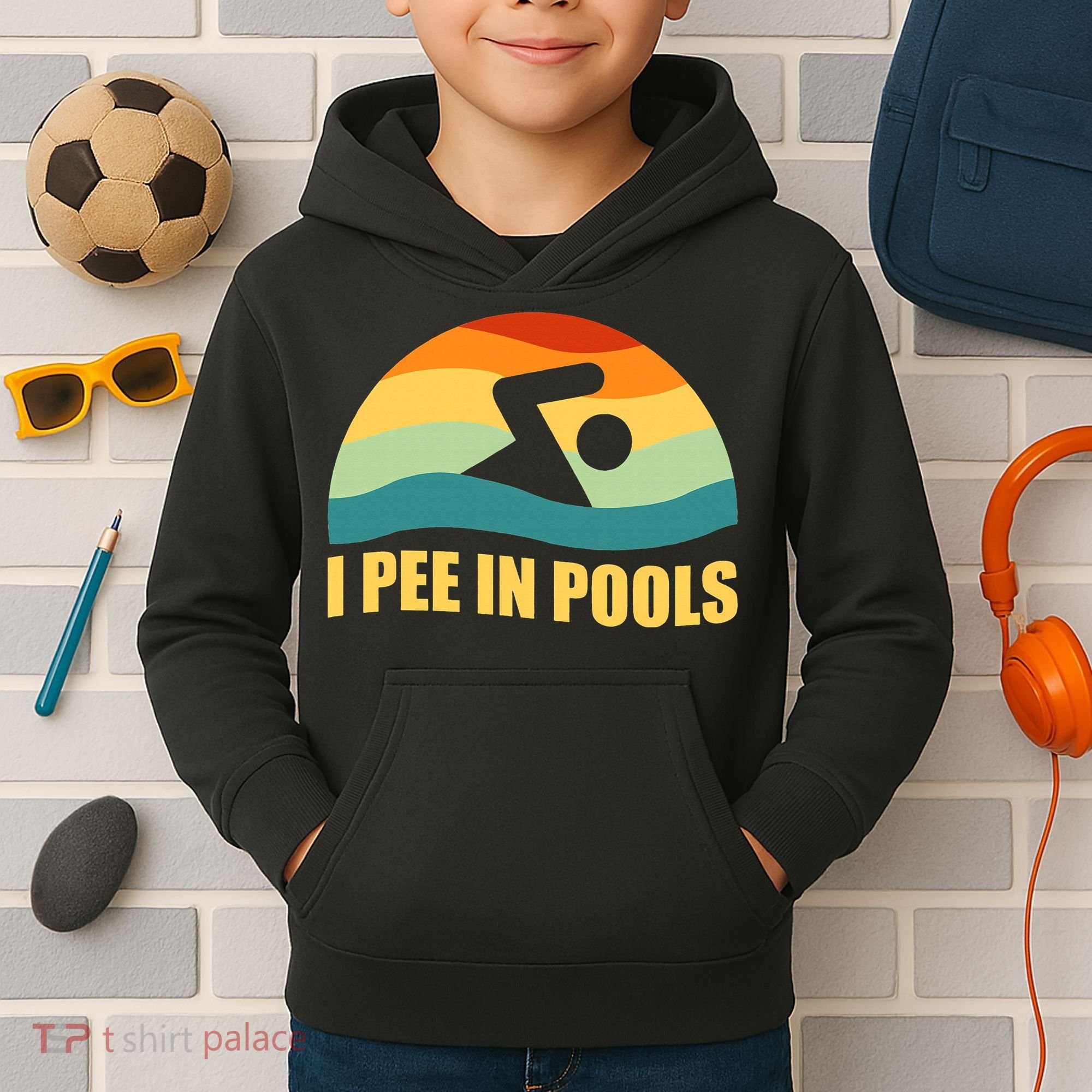 I Pee In Pools Retro Vacation Humor Swimming I Pee In Pools Kids Hoodie