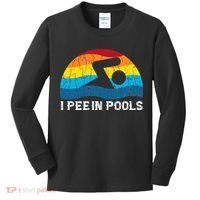 I Pee In Pools Funny Swimmer Swimming Coach Player Kids Long Sleeve Shirt thumb 0