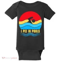I Pee In Pools Funny Swimmer Coach Player Baby Bodysuit thumb 0