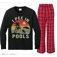 I Pee In Pools Sarcastic Sayings For Pools Lovers Retro Kids Long Sleeve Plaid Pajama Set thumb 0