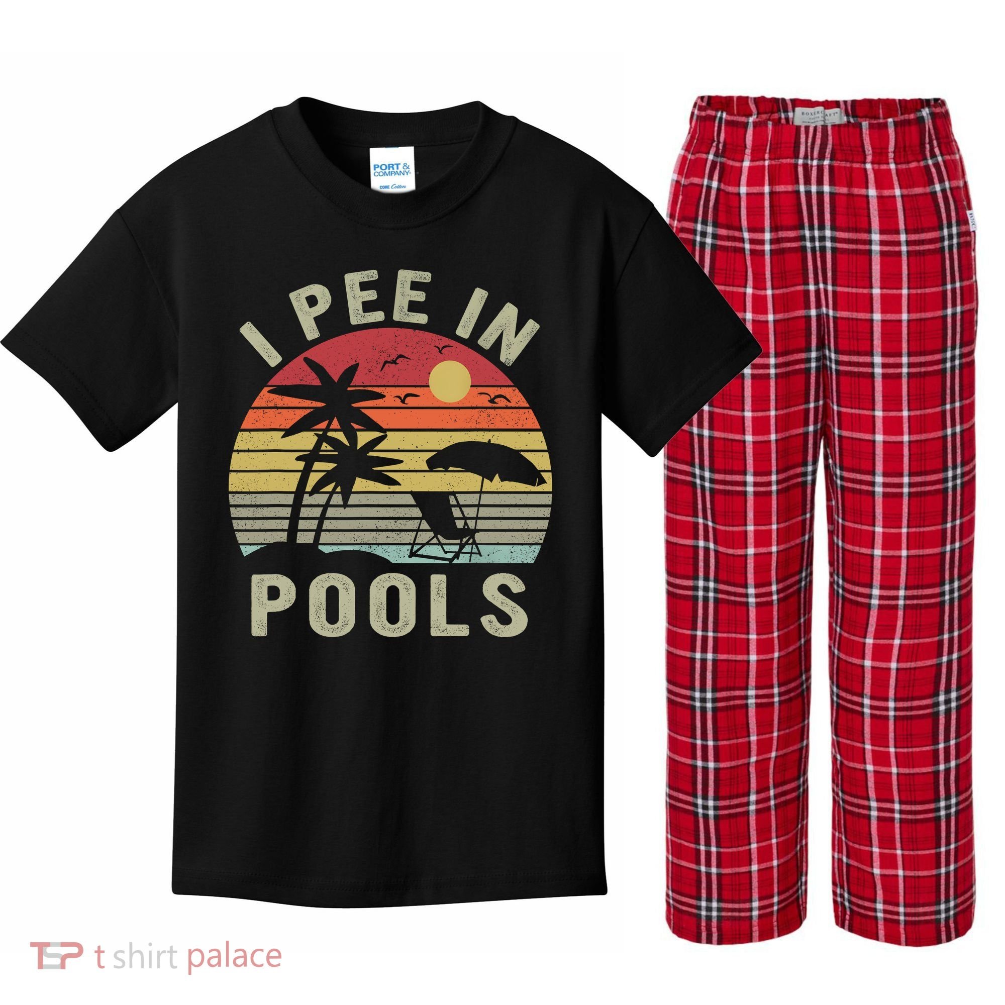 I Pee In Pools Sarcastic Sayings For Pools Lovers Retro Kids Plaid Pajama Set