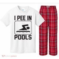 I Pee In Pools Funny I Pee In Pools Kids Plaid Pajama Set thumb 0