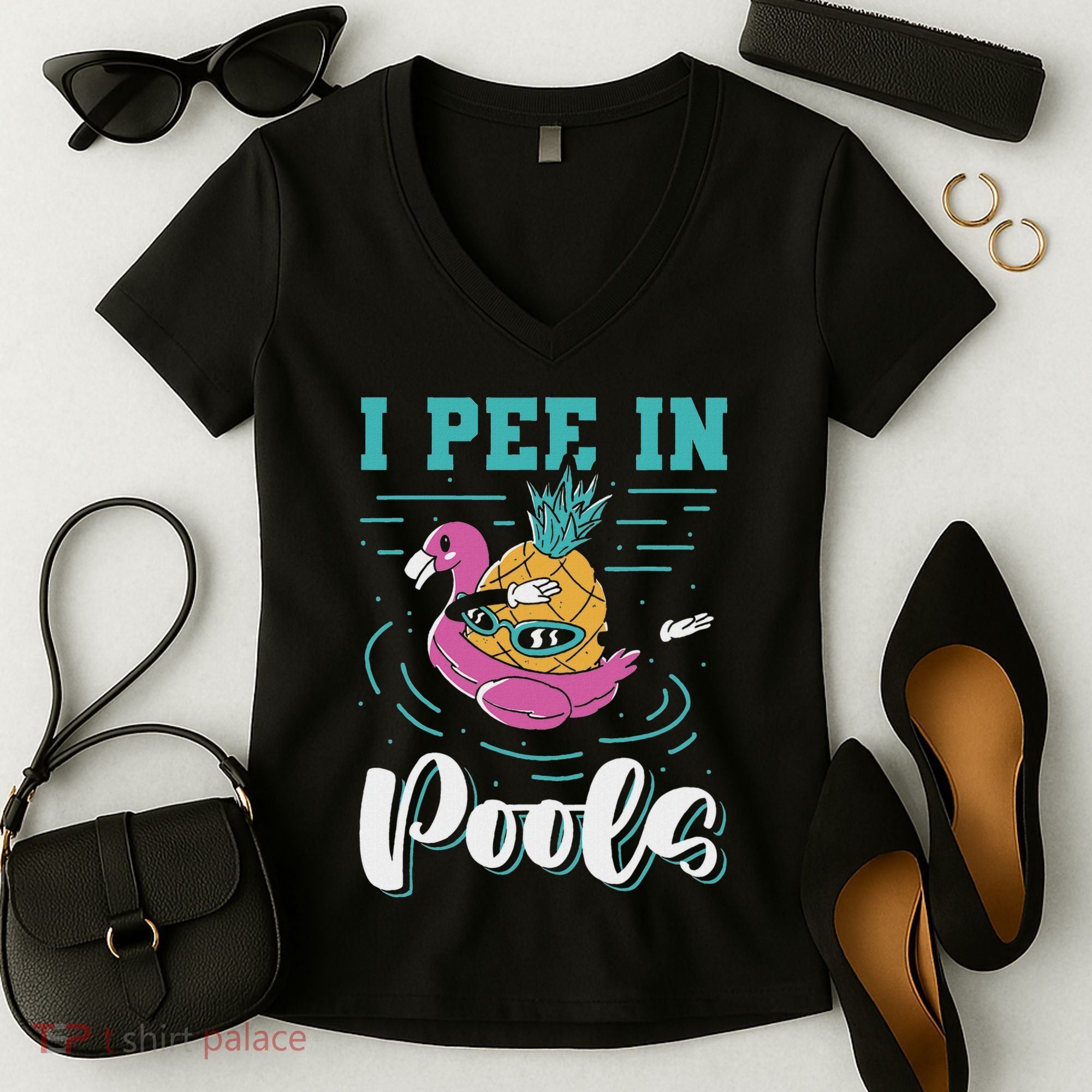 I Pee In Pools Swimming Joke Peeing In Public Pools Women's V-Neck T-Shirt