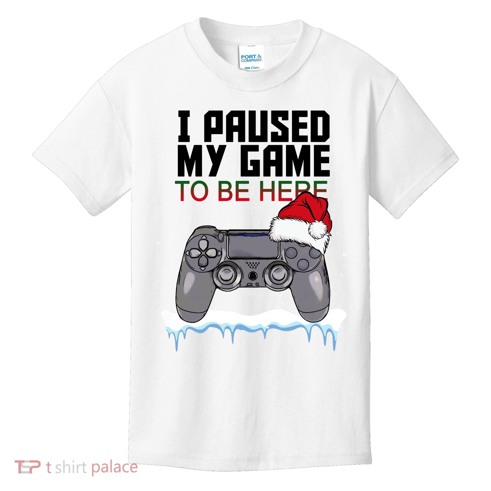 I Paused My Game To Be Here Christmas Gamer Kids T-Shirt